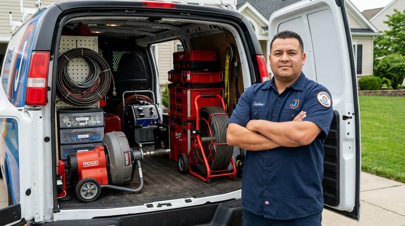 Professional drain cleaning equipment and Johns Plumbing LLC plumber in Ellenville