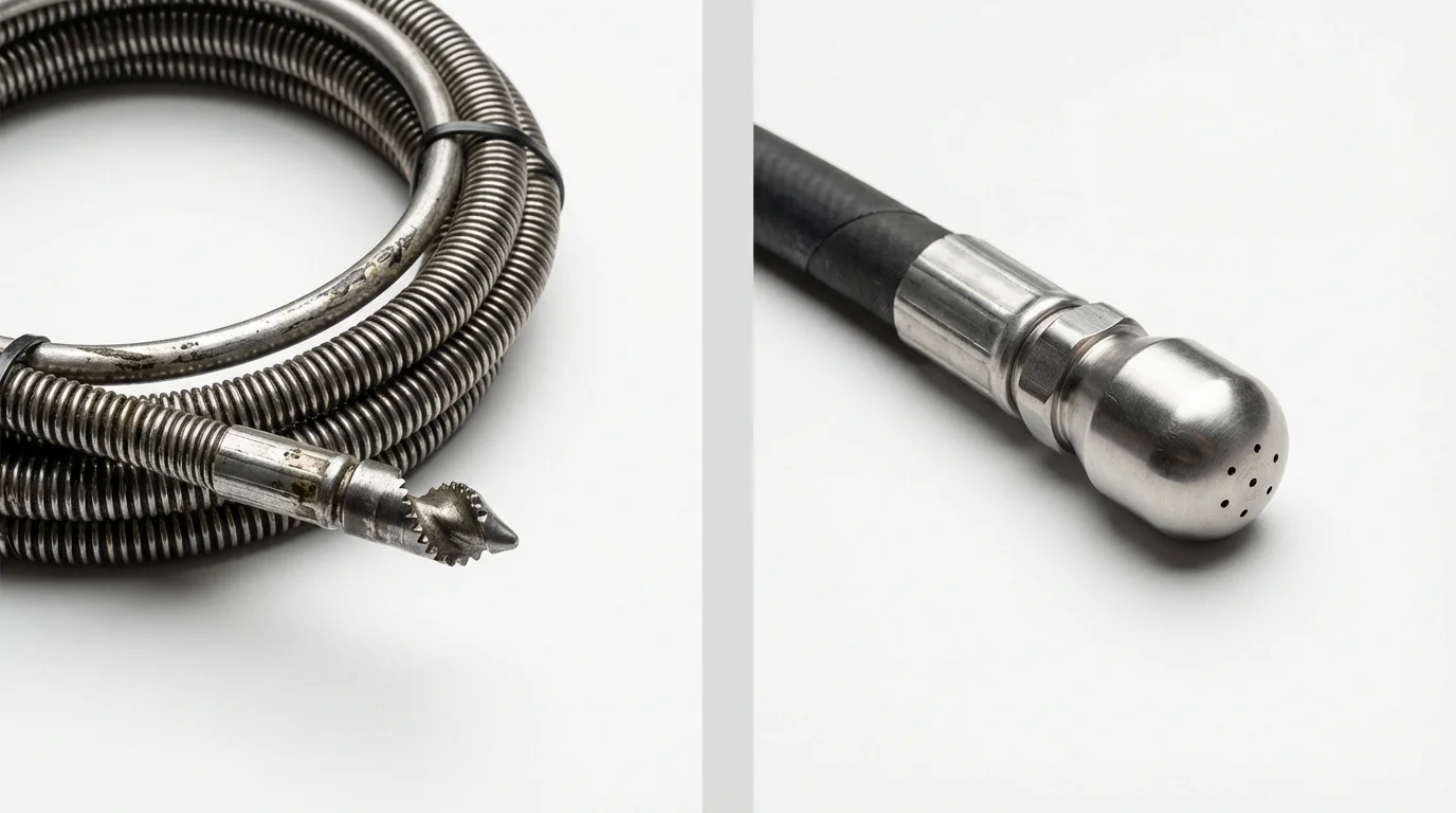 Drain snake cable and hydro jetting nozzle used for drain cleaning in Ellenville, NY