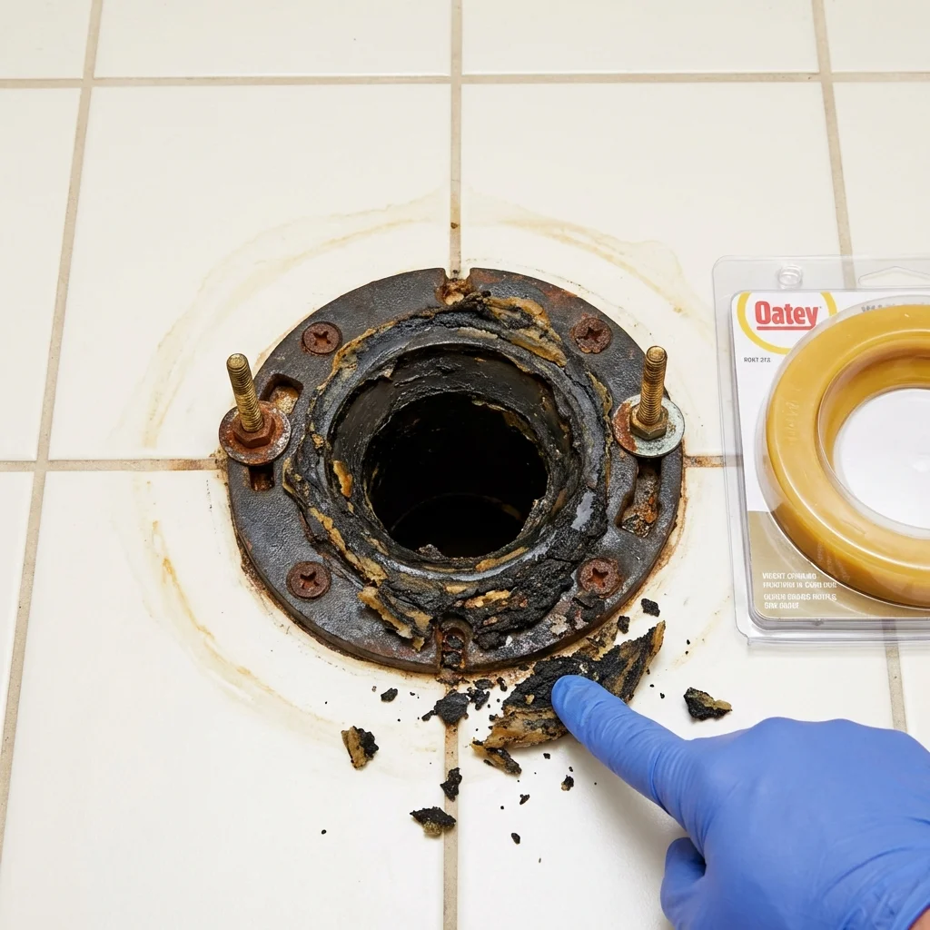 Failed wax ring showing water seepage at the base of a toilet in a Ellenville, NY home