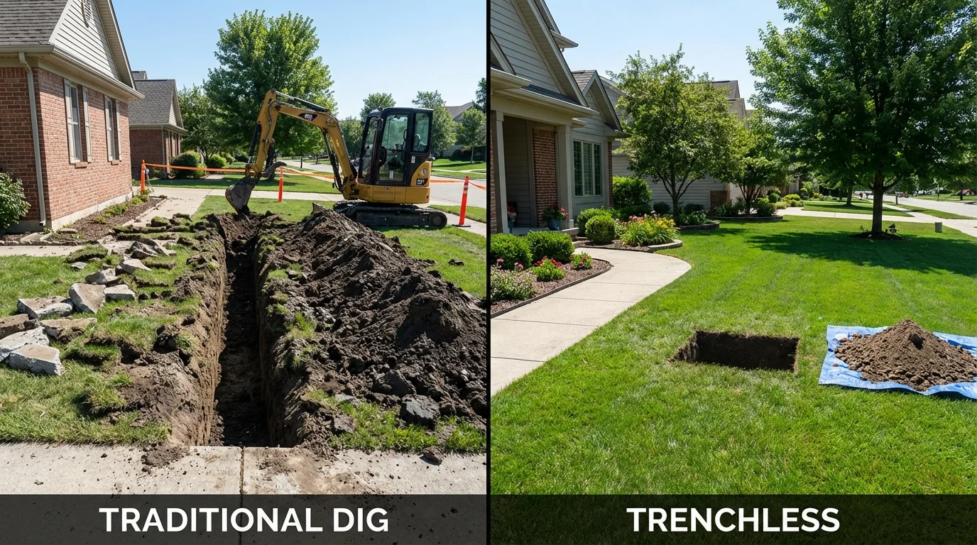 Trenchless sewer repair with minimal yard damage versus traditional excavation in Ellenville, NY